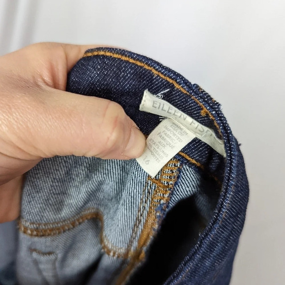 Eileen Fisher sz. 16 Dark Organic Cotton Slim Straight Stretch Blue Denim Jean - Picture 7 of 8